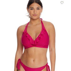 Birdsong Style S10233-HIBIS Hibiscus Ruffle Halter Bikini Top Size US 34G